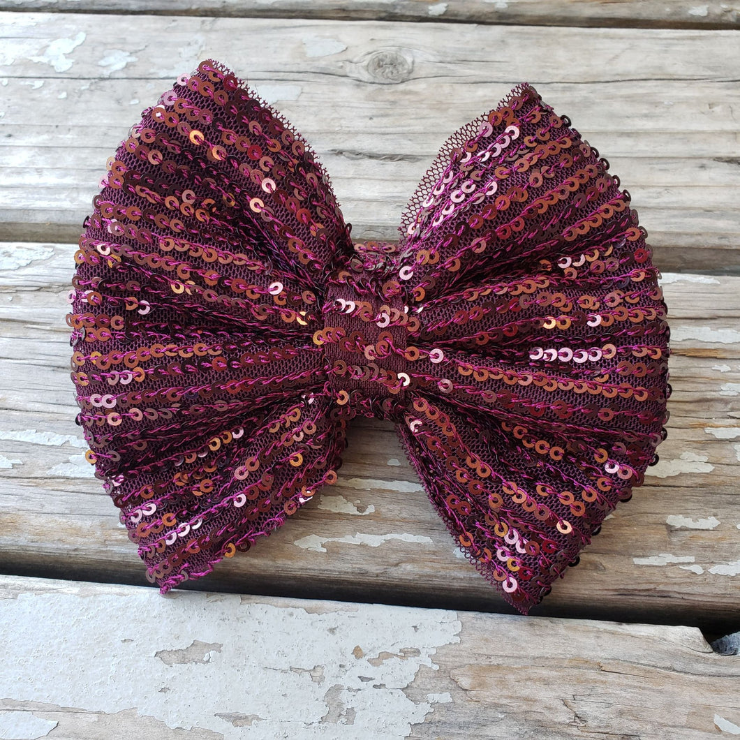 Wine Red Sequins Bow